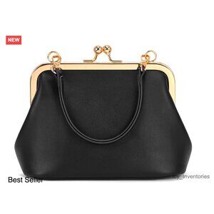 Vintage Kiss Lock Crossbody Bag Elegant Retro Evening Clutch PU Leather